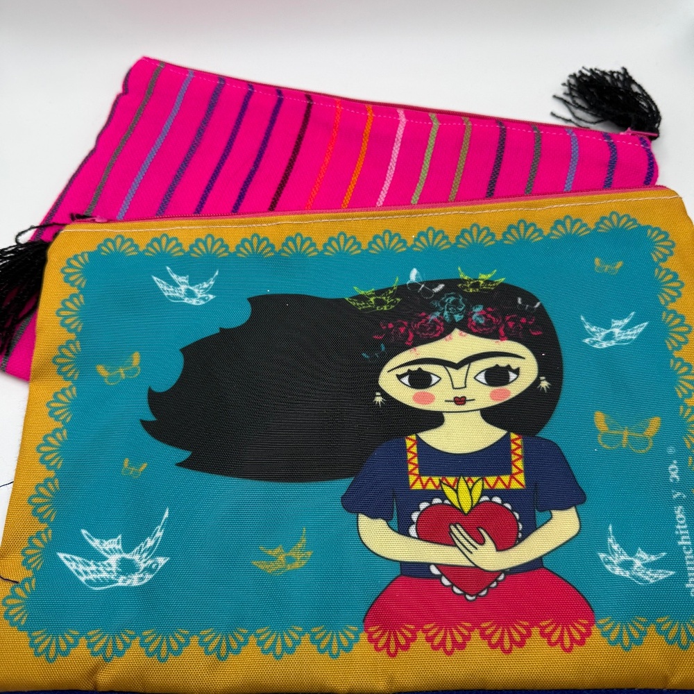 NEW! FRIDA KAHLO HANDMADE ZIPPER POUCH – VIBRANT & AUTHENTIC